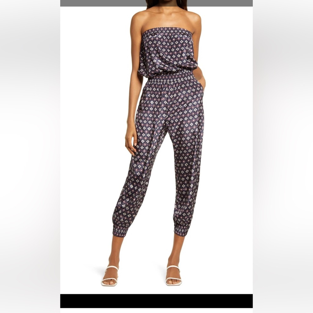 Bishop + Young Pia strapless jumpsuit Size M In Sea Marrakesh